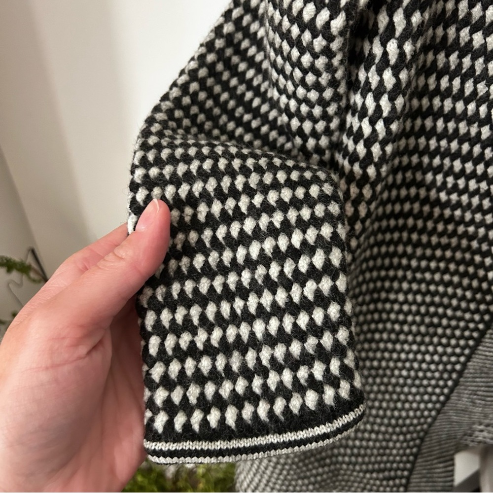 Talbots Black & White Merino Wool Open Front-Lg - Picture 3 of 5